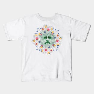 Green man with colorful flowers Kids T-Shirt